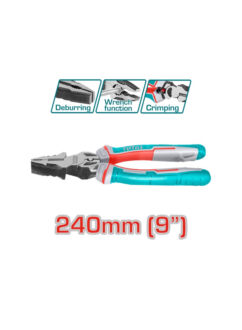 TOTAL Professional Pliers Set, 4 Piece, Cr-V Steel with TPR Tri-Color Handles, 240mm Combination, 180mm Diagonal Cutting, 200mm Long Nose, 250mm Pump Pliers with Crimping and Deburring Functions - Image 2